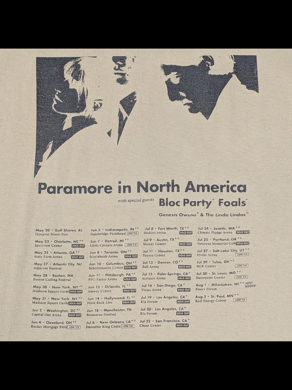 Paramore 2023 North America Tour Long Sleeve Shirt Tan Bloc Party Foals Size M